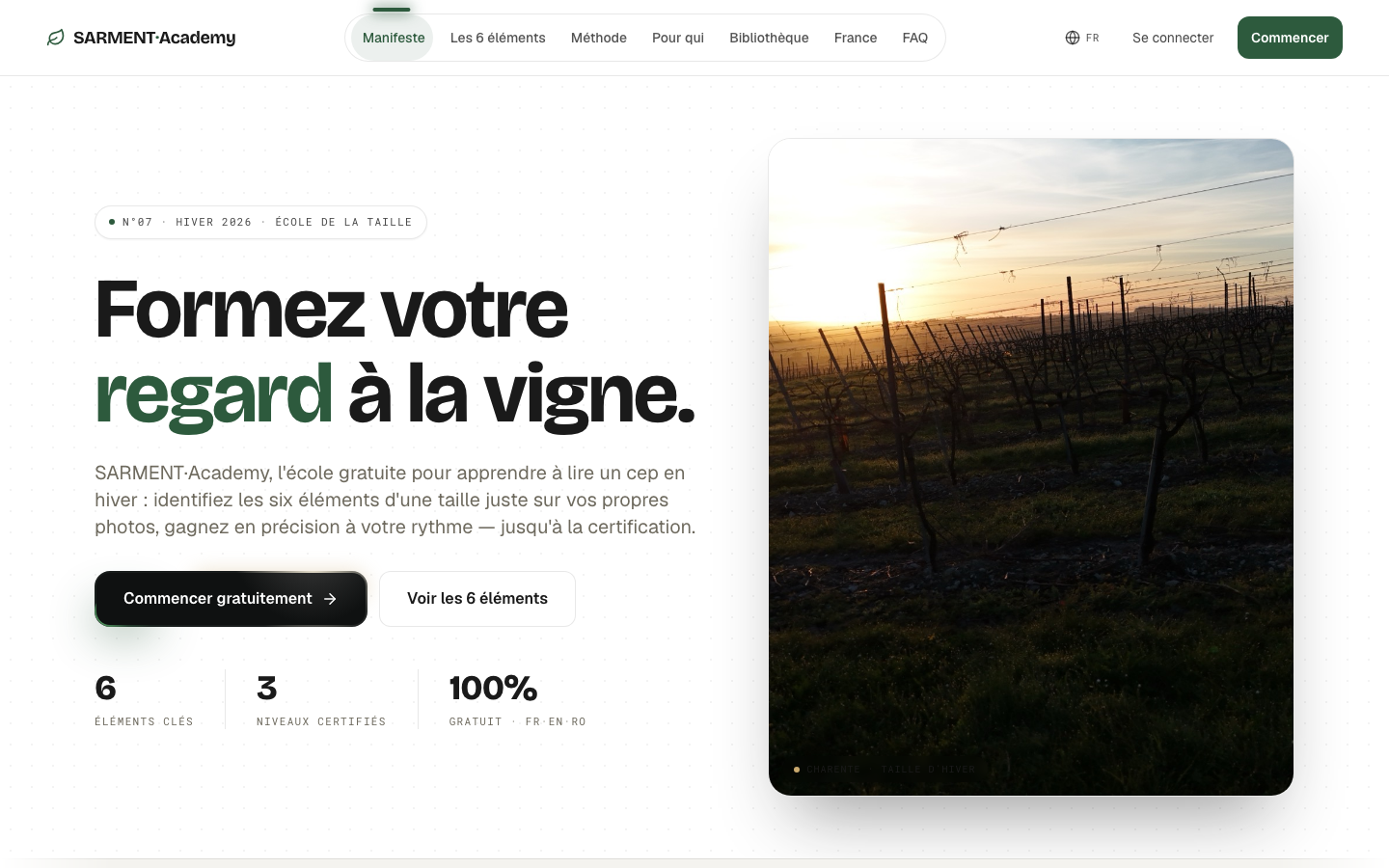 Sarment Academy — formation viticole et vision par ordinateur
